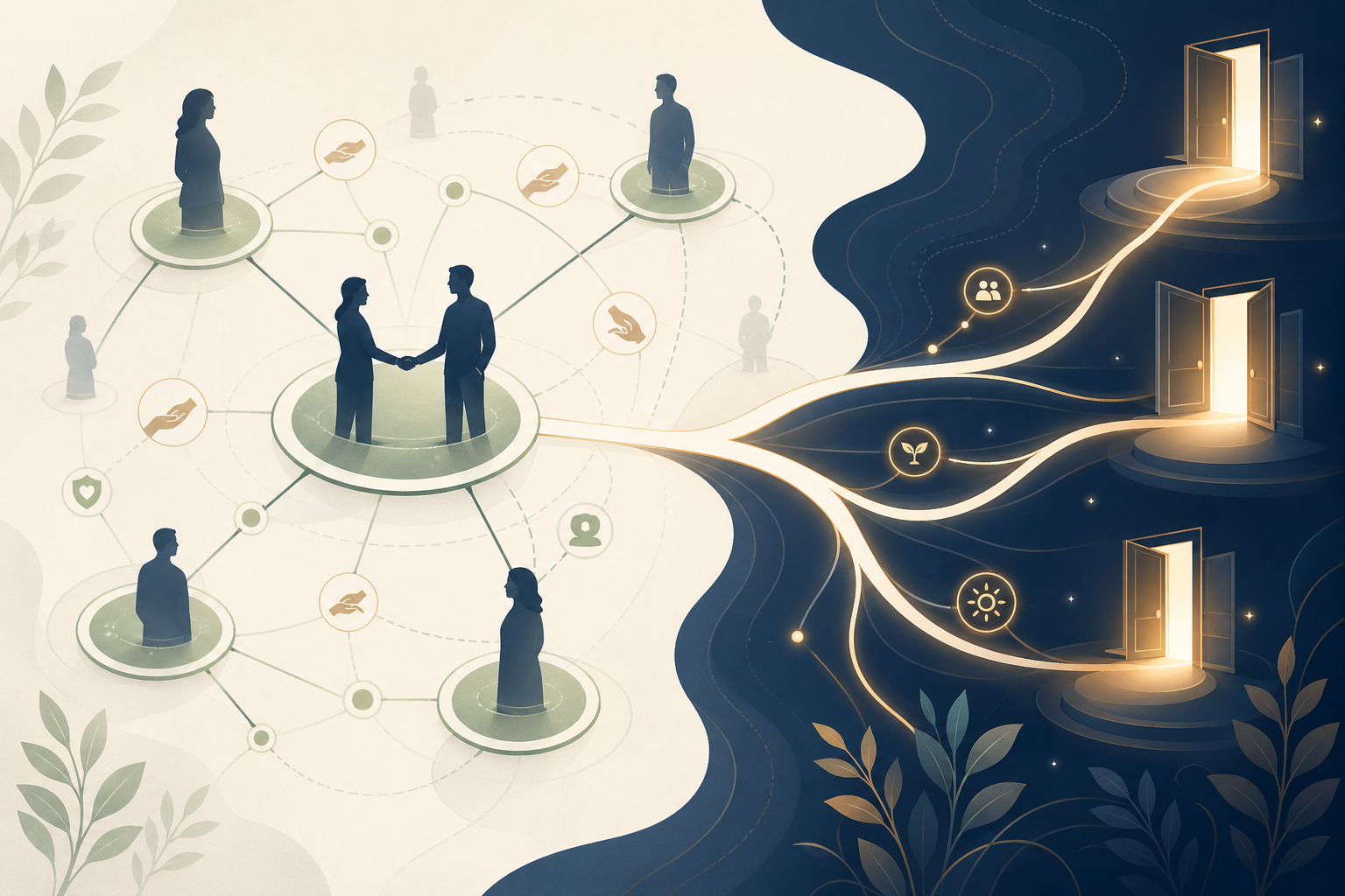 Human network of trust nodes built through useful repeated actions