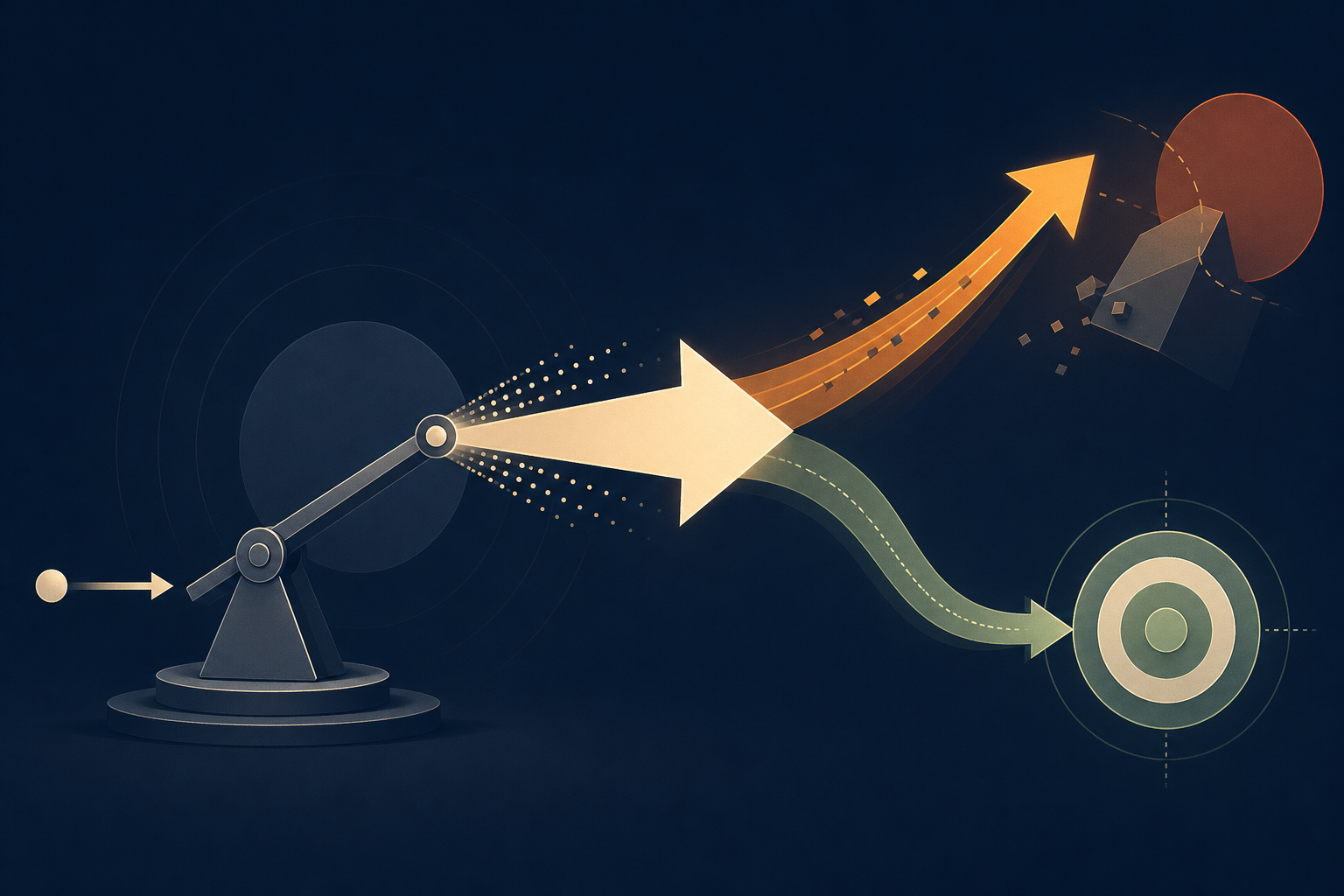 Automation arrow accelerating toward wrong and corrected targets