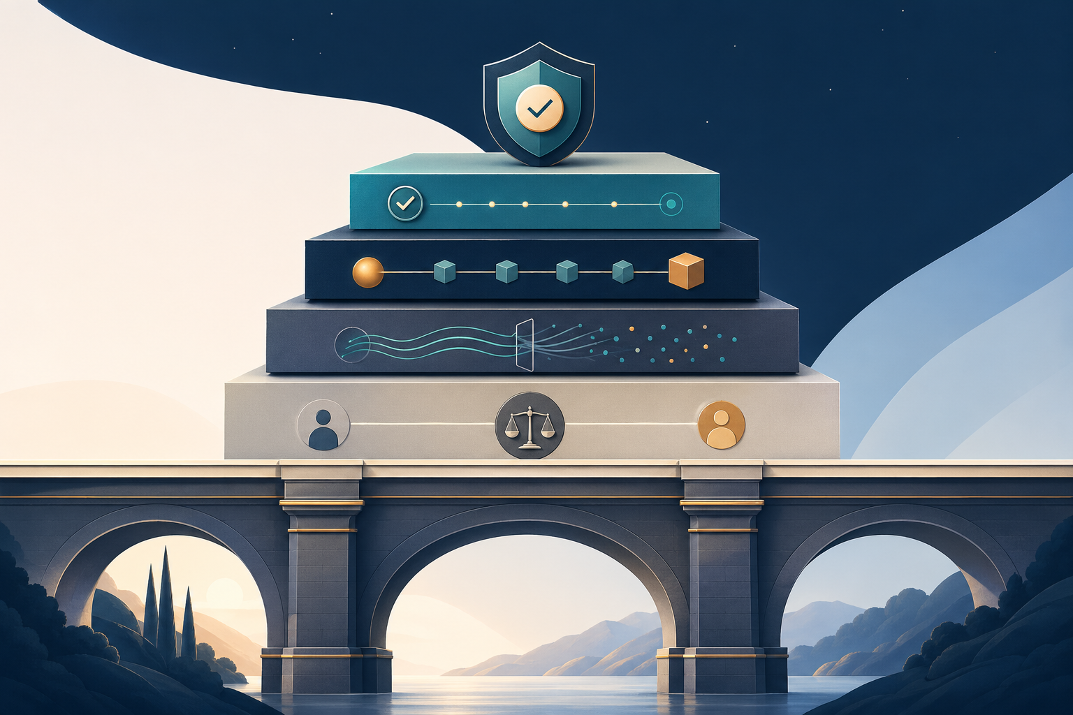 Layered trust stack with reliability provenance transparency and accountability
